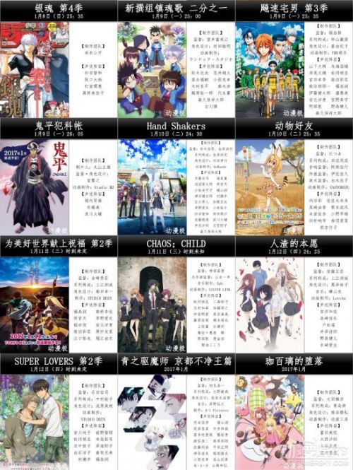 2017年1月/4月新番表中文版 新的一年新的崛起