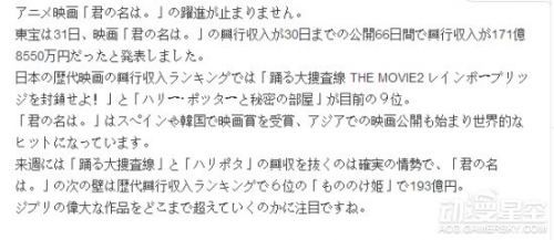 《你的名字。》票房超过171亿 即将超越《哈利波特》